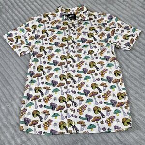 ALab Men's Button Down Shirt Mushrooms Multicolor Short‎ Sleeve Size Large